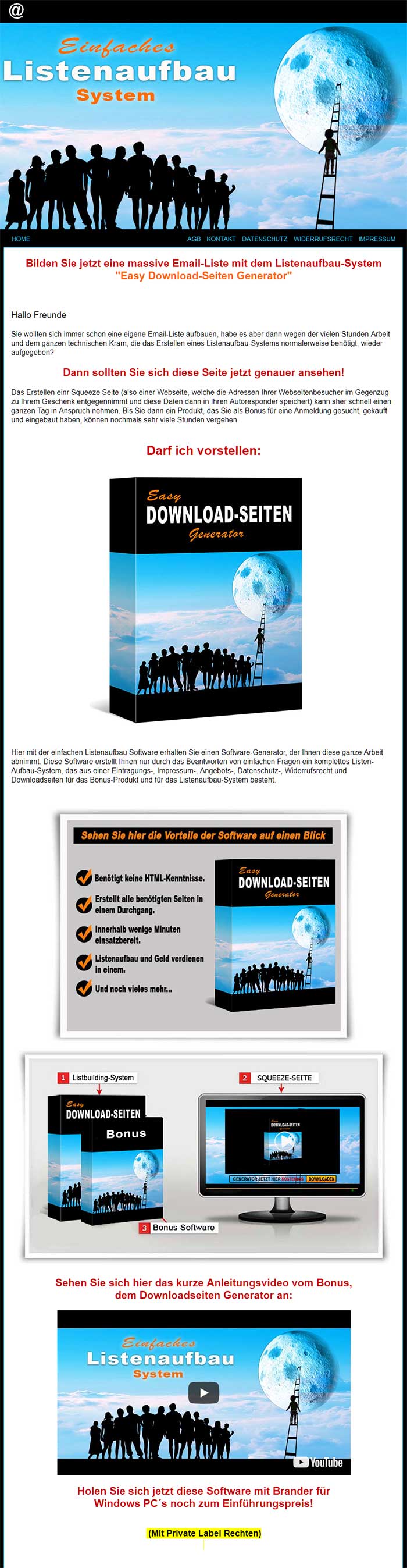 Listbuilding System mit Downloadseiten Generator